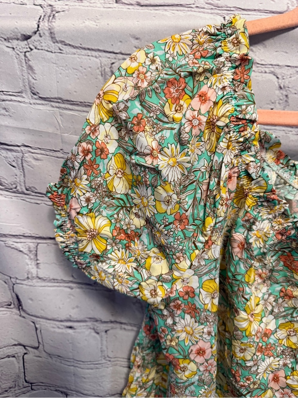 Lime N Chili Floral Puff-Sleeve Peasant Blouse in Yellow & Green - Picture 4 of 6